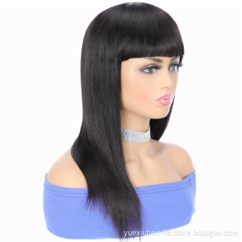 Drop Shipping Wholesale Raw Indian Hair Straight Machine Made Wig With Bangs  Non Lace Human Hair Wigs